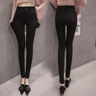 High-waist Lace Trim Skinny Pants