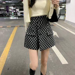 High Waist Checkerboard Mini A-line Skort