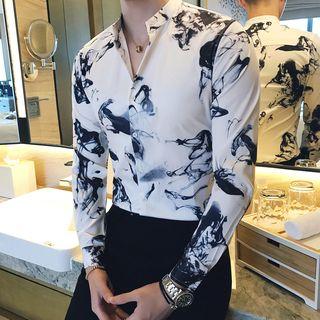 Print Long-sleeve Stand-collar Shirt