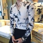 Print Long-sleeve Stand-collar Shirt