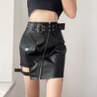 Faux Leather Zipped Mini Pencil Skirt