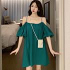Cold-shoulder Balloon-sleeve A-line Dress