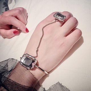 Rhinestone Open Bangle With Ring