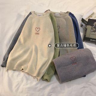 Contrast Sleeve Embroidered Knit Top