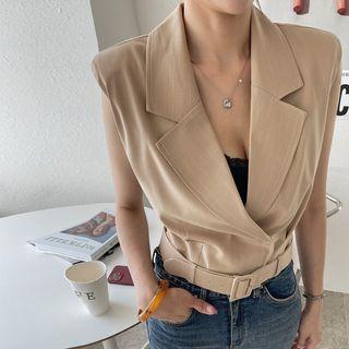 Sleeveless Pinstripe Blazer With Belt