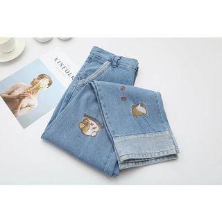 Dog Embroidery Straight-fit Jeans