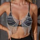 Rhinestone Fringed Crop Camisole Top Silver - One Size