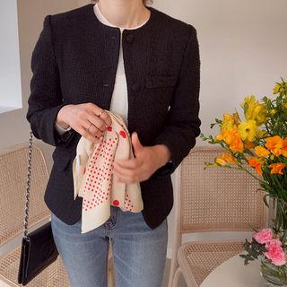Round-neck Flap-detail Textured Jacket Black - One Size