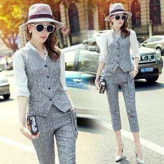 Set: Striped Vest + Cropped Pants
