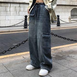 Flap Pocket Wide-leg Jeans