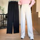Plain Elastic High-waist Wide-leg Pants