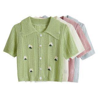 Short Sleeve Floral Embroidered Knit Top