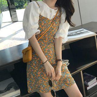 Short-sleeve Top / Strappy Floral A-line Dress