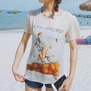 Printed Short Sleeve Chiffon T-shirt