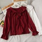 Ribbon-neckline Ruffled Loose Top In 5 Colors