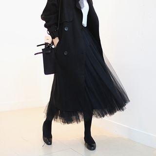Band-waist Tulle Long Skirt