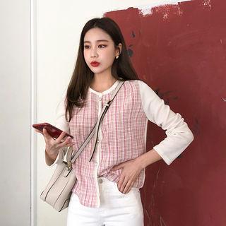 Round-neck Plaid Lightweight Cardigan