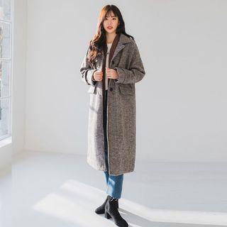 Single-breasted Herringbone Coat Brown - One Size