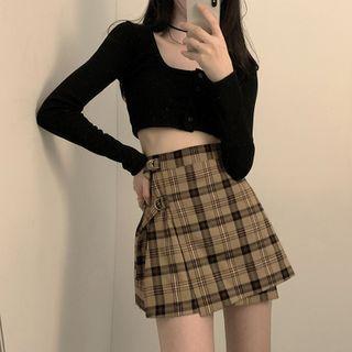 Check Print A-line Skirt