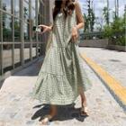 Sleeveless Tiered Long Checked Dress