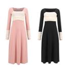 Two-tone Shirred Panel Midi A-line Dress