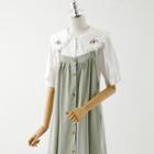 Short-sleeve Floral Embroidered Blouse / Overall Dress
