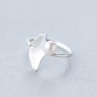 Leaf Faux Pearl Sterling Silver Open Ring Silver - One Size