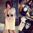 Cat Print Short-sleeve T-shirt Dress