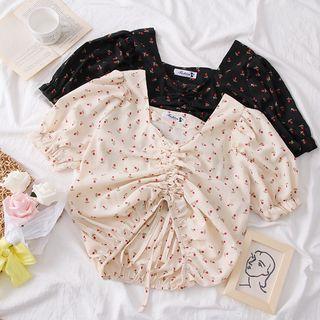 Rose-print Drawstring Crop Top