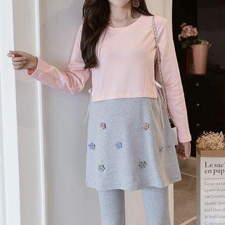 Long-sleeve Floral Applique T-shirt
