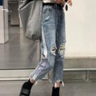 Lettering Ripped Cropped Jeans