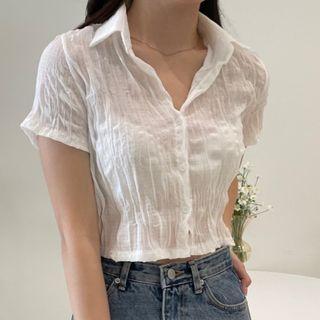 Short Sleeve Plain Crinkle Shirt