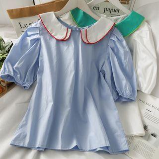 Dual-collar Puff-sleeve Loose Blouse