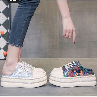 Rhinestone Trim Sequined Platform Mule Sneakers