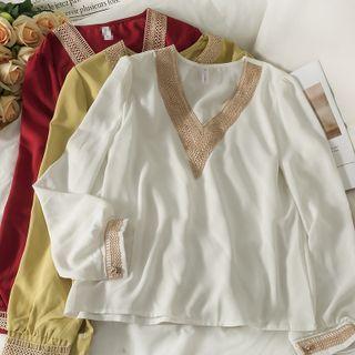 Colorblock V-neck Loose Top In 5 Colors