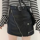Zip Detail Faux-leather Mini Skirt