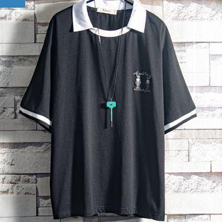 Elbow-sleeve Collar T-shirt