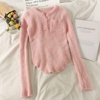 Skinny Furry-knit Henely Top
