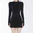 Knit Sheath Dress / Long-sleeve Buckled Crop Top