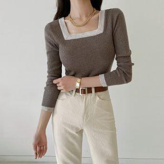 Square-neck Ringer Knit Top