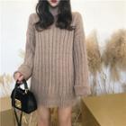 Turtleneck Rib-knit Mini Sweater Dress