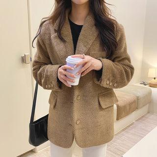 Single-breasted Textured Wool Blend Jacket