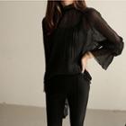 Frilled-neck Crinkled See-through Top
