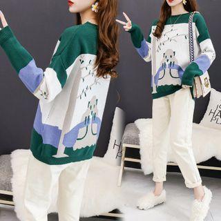 Hamster Print Sweater Green - One Size