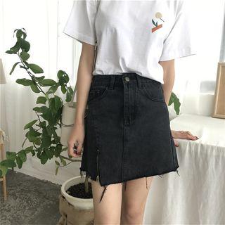 Side Zip A-line Denim Skirt