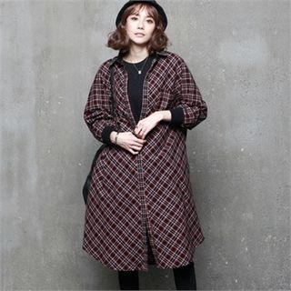 Bishop-sleeve Plaid Shirtdress