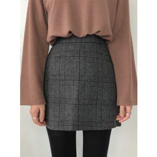 Wool Blend Check Mini Skirt
