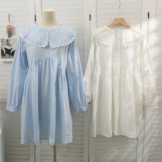 Eyelet Sailor-collar Loose Mini Dress