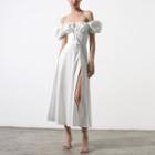 Off-shoulder Side-slit Midi A-line Dress