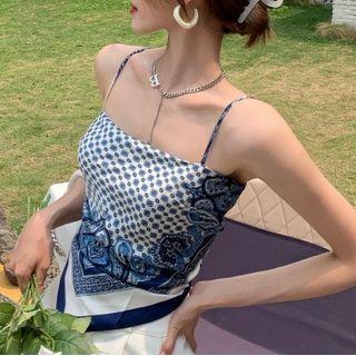 Pattern Print Asymmetric Camisole Top Blue - One Size